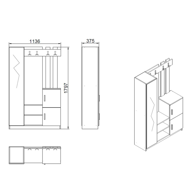 Έπιπλο εισόδου Saron με καθρέπτη pakoworld σε φυσική-λευκή απόχρωση 113x35x180εκ