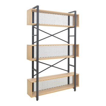 Βιβλιοθήκη Fifer pakoworld σε oak-μαύρη απόχρωση 120x28x185εκ