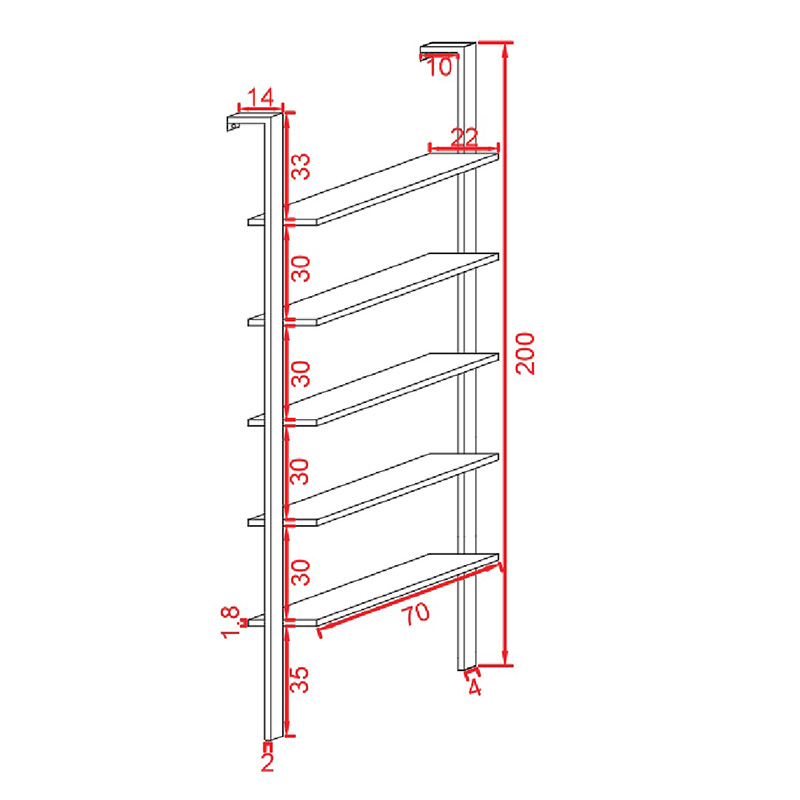 Ραφιέρα Τοίχου Harris pakoworld σε λευκή απόχρωση με χρυσό μεταλλικό σκελετό 60x22x200εκ