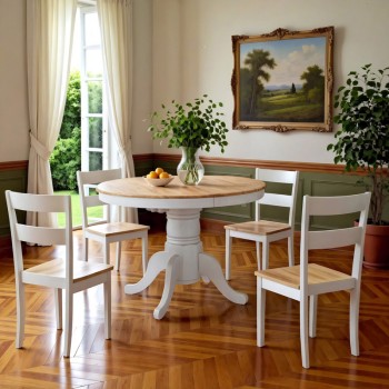 Tραπεζαρία Lars-York pakoworld σετ 5τμχ επεκτεινόμενη ξύλο λευκό-φυσικό Φ100(+38)x100x75εκ