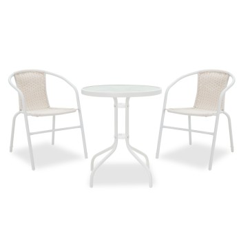 Τραπεζαρία Watson-Obbi σετ 3τεμ pakoworld μέταλλο λευκό-γυαλί Φ60x70εκ