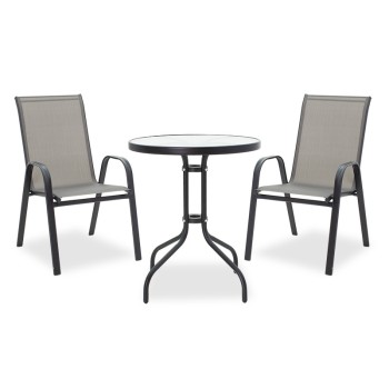 Τραπεζαρία Calan-Watson σετ 3τεμ pakoworld μέταλλο μαύρο-textilene μαύρο Φ60x70εκ