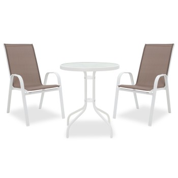 Τραπεζαρία κήπου Calan-Watson σετ 3τεμ pakoworld μέταλλο λευκό-textilene καφέ
