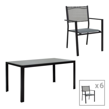 Τραπεζαρία κήπου Nares-Moly σετ 7τεμ pakoworld αλουμίνιο ανθρακί--textilene γκρι