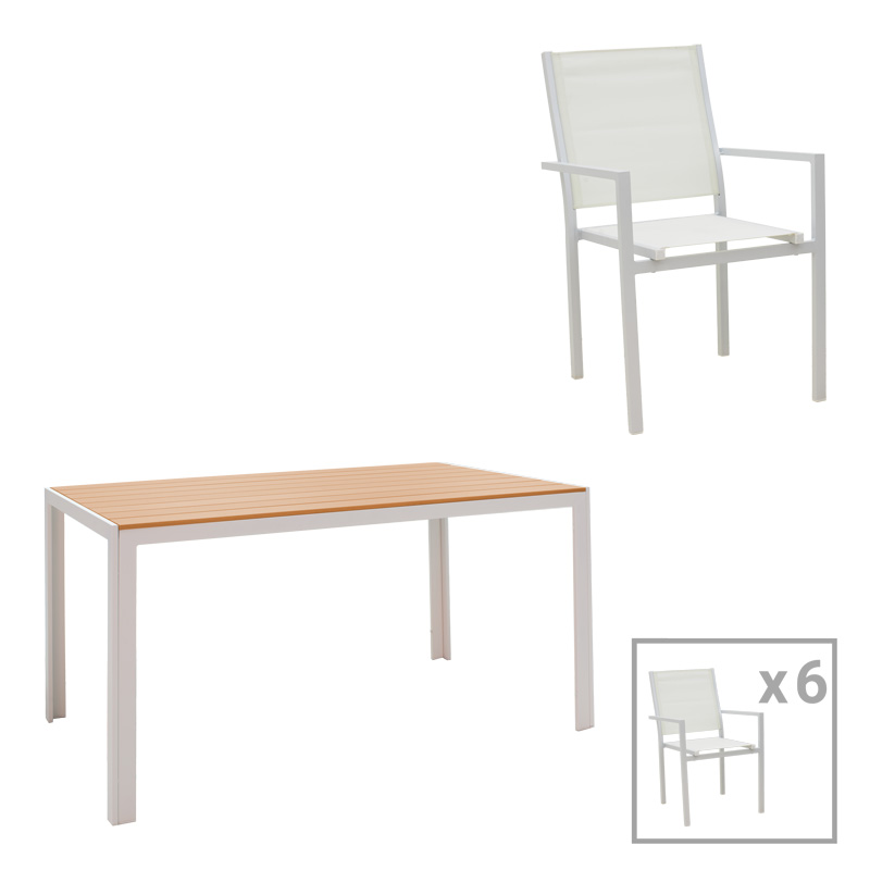 Τραπεζαρία κήπου Nares-Moly σετ 7τεμ pakoworld αλουμίνιο-textilene σε λευκή απόχρωση