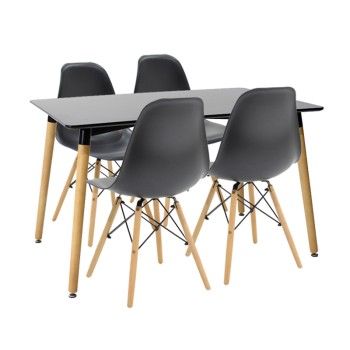 Τραπεζαρία Natali-Julita pakoworld σετ 5τεμ μαύρο-φυσικό 120x80x76εκ