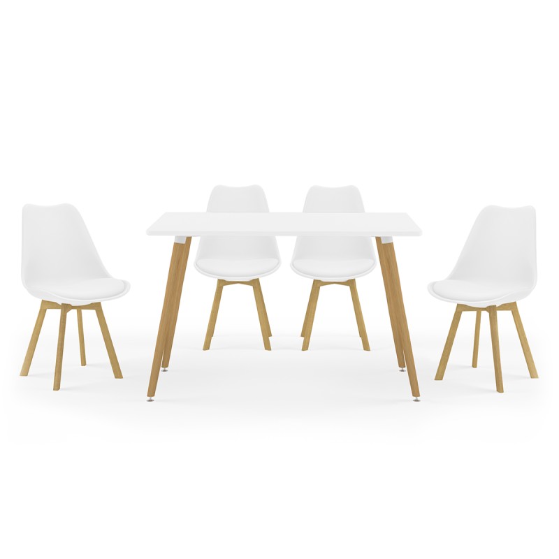 Tραπεζαρία Natali-Gaston σετ 5τμχ λευκό σε απόχρωση λευκό-φυσικό 120x80x73εκ