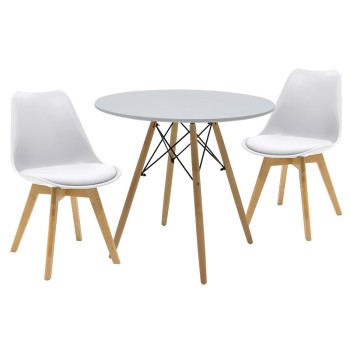 Τραπεζαρία Julita-Gaston pakoworld σετ 3τεμ σε απόχρωση φυσικό-λευκό Φ80x73εκ