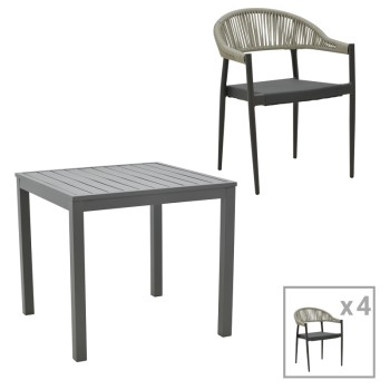 Τραπεζαρία Kliton- Elation σετ 5τεμ pakoworld αλουμίνιο σε ανθρακί απόχρωση 80x80x74εκ