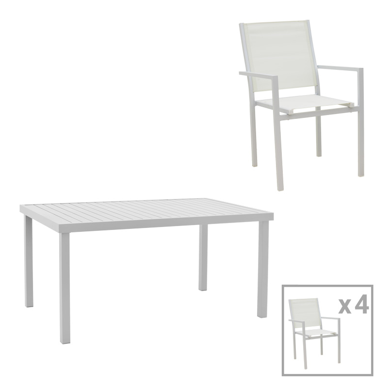 Τραπεζαρία Kliton-Moly σετ 5τεμ pakoworld αλουμίνιο σε λευκή απόχρωση 150x80x74εκ