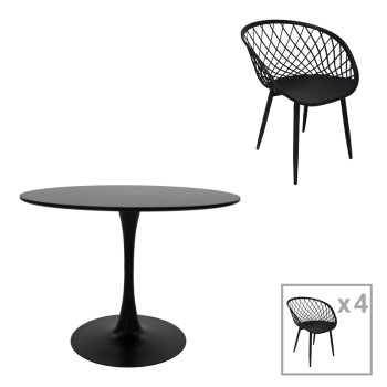 Τραπεζαρία Ezra-Balou pakoworld σετ 5τεμ pp-mdf σε μαύρη απόχρωση Φ100x73εκ