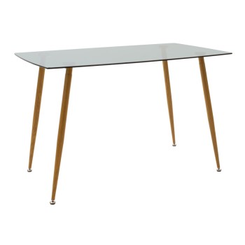 Τραπεζαρία Chloe-Caron pakoworld σετ 5τεμ γυάλινο 8χιλ ανθρακί - πόδι φυσικό 120x70x75εκ