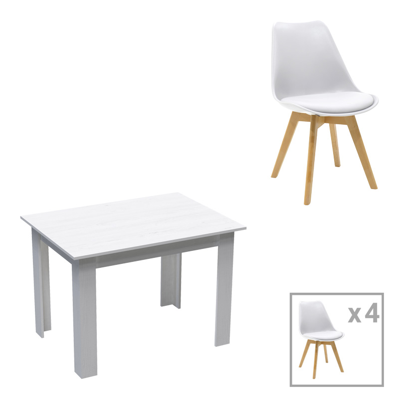 Τραπεζαρία Manka-Gaston pakoworld σετ 5τεμ σε λευκή απόχρωση 110x80x77εκ