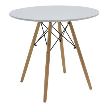 Τραπεζαρία Julita σετ 5τεμ pakoworld MDF και ξύλο οξιάς σε λευκή-φυσική απόχρωση Φ80x73εκ