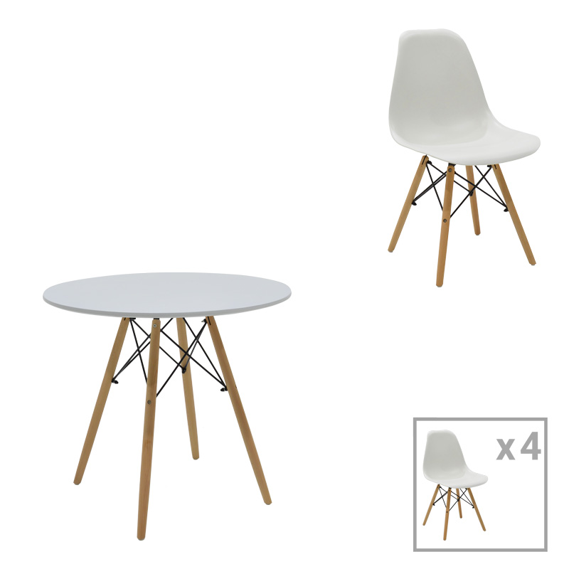 Τραπεζαρία Julita σετ 5τεμ pakoworld MDF και ξύλο οξιάς σε λευκή-φυσική απόχρωση Φ80x73εκ