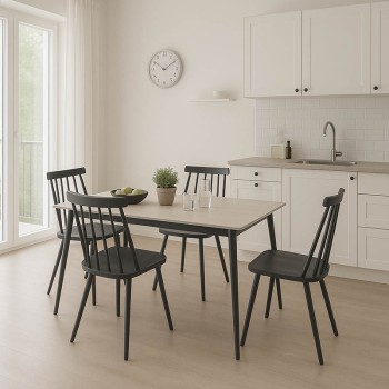 Τραπεζαρία Aurora I-Gustas pakoworld σετ 5τεμ λευκό μαρμάρου-μαύρο 120x80x76εκ