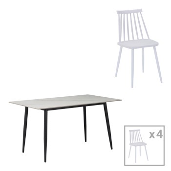 Τραπεζαρία Aurora I-Gustas pakoworld σετ 5τεμ λευκό μαρμάρου-λευκό 120x80x76εκ