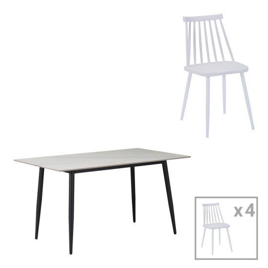 Τραπεζαρία Aurora I-Gustas pakoworld σετ 5τεμ sintered stone-μαύρο-λευκό 120x60x75εκ Τραπεζαρία Aurora I-Gustas pakoworld σετ 5τεμ sintered stone-μαύρο-λευκό 120x60x75εκ