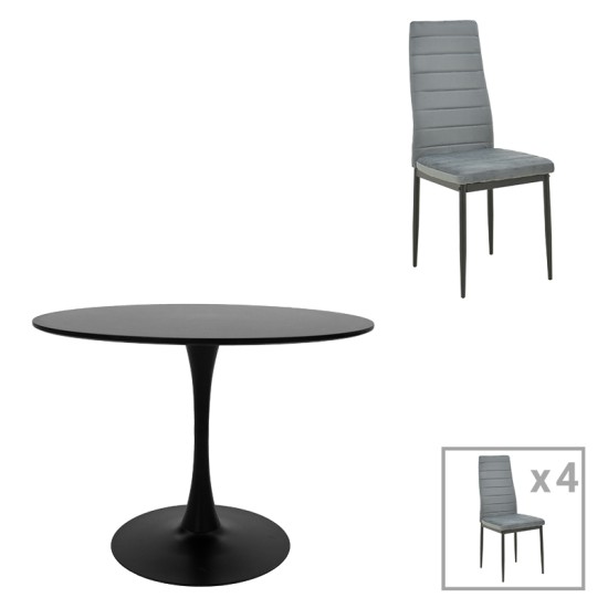 Τραπεζαρία Balou-Parker pakoworld σετ 5τεμ μαύρο-γκρι Φ120x73εκ