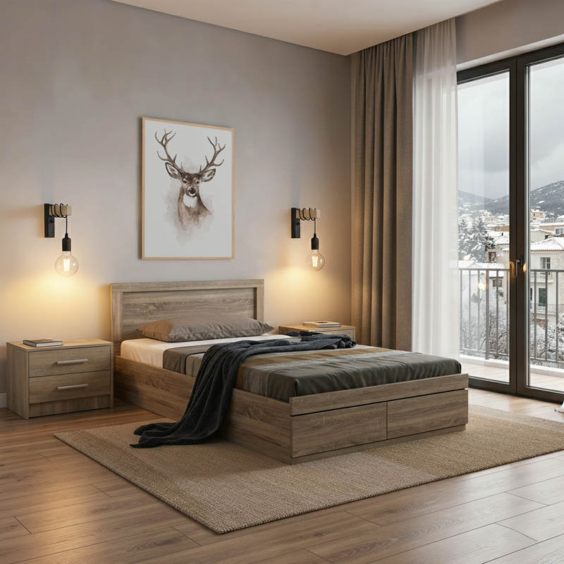 Σετ Κρεβατοκάμαρας Olympus Sonoma με Κρεβάτι 100x200εκ Σετ 2τεμ