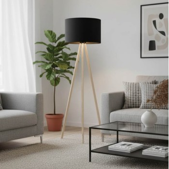 Φωτιστικό δαπέδου PWL-1060 pakoworld Ε27 φυσικό-μαύρο Φ38x140εκ