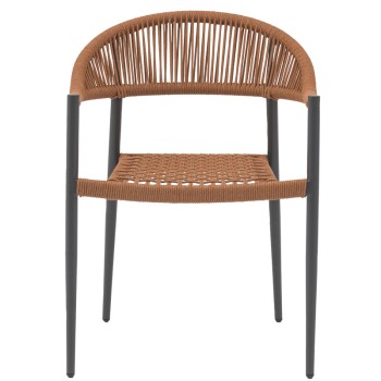 Πολυθρόνα Freiburg pakoworld αλουμίνιο μαύρο-σχοινί φυσικό-κεραμιδί