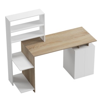 Γραφείο με βιβλιοθήκη και ντουλάπι Meza pakoworld sonoma-λευκό 146.3x55x128.8εκ