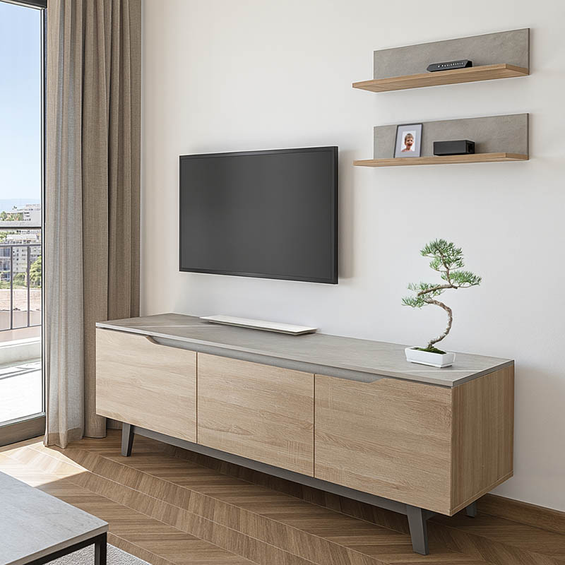 Σύνθετο σαλονιού Kasia pakoworld σε μπεζ μαρμάρου-sonoma απόχρωση 180x35x48.5εκ