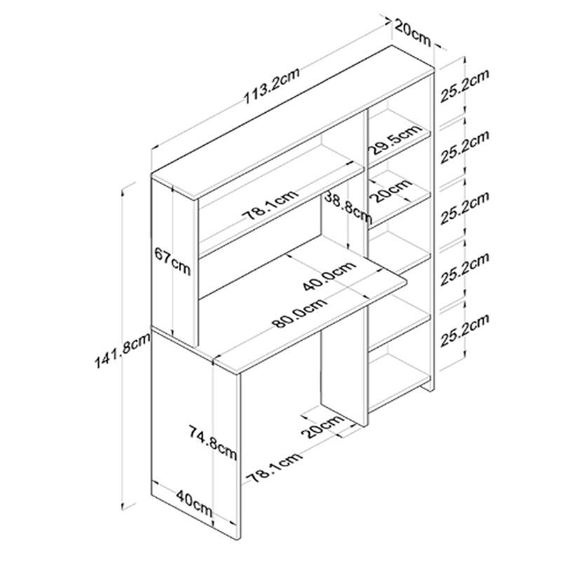Γραφείο με βιβλιοθήκη Janson pakoworld σε λευκή απόχρωση 113.2x40x141.8εκ