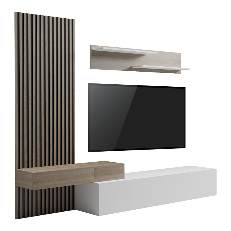 Σύνθετο σαλονιού Litende pakoworld σε λευκή-sonoma απόχρωση 249.4x42.2x199.5εκ