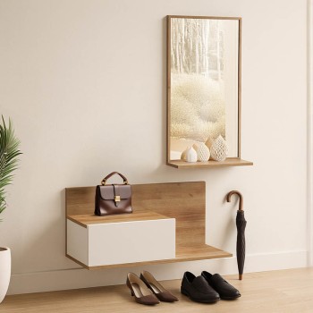 Έπιπλο εισόδου με καθρέπτη Miranda pakoworld σε λευκή-oak απόχρωση 60x30x89.5εκ
