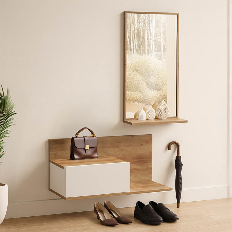 Έπιπλο εισόδου με καθρέπτη Miranda pakoworld σε λευκή-oak απόχρωση 60x30x89.5εκ