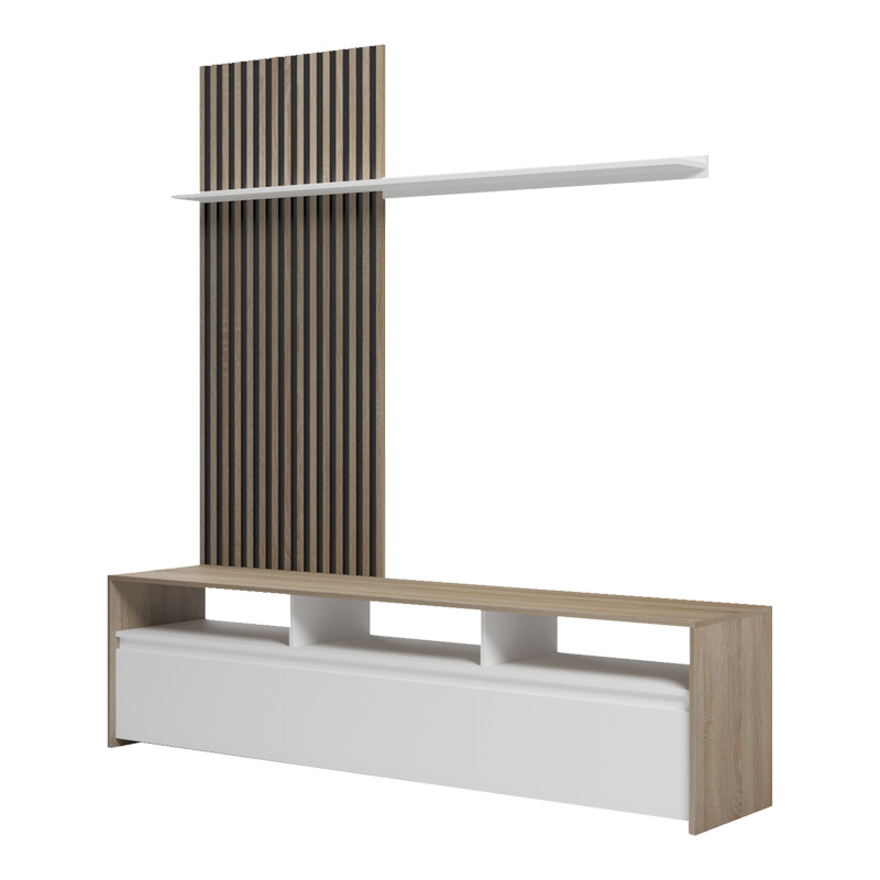 Σύνθετο σαλονιού Delfina pakoworld σε sonoma με λευκή απόχρωση 190x40x199.5εκ