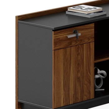 Γραφείο επαγγελματικό με αριστερή γωνία Oscar pakoworld καρυδί-ανθρακί 220x180x76εκ