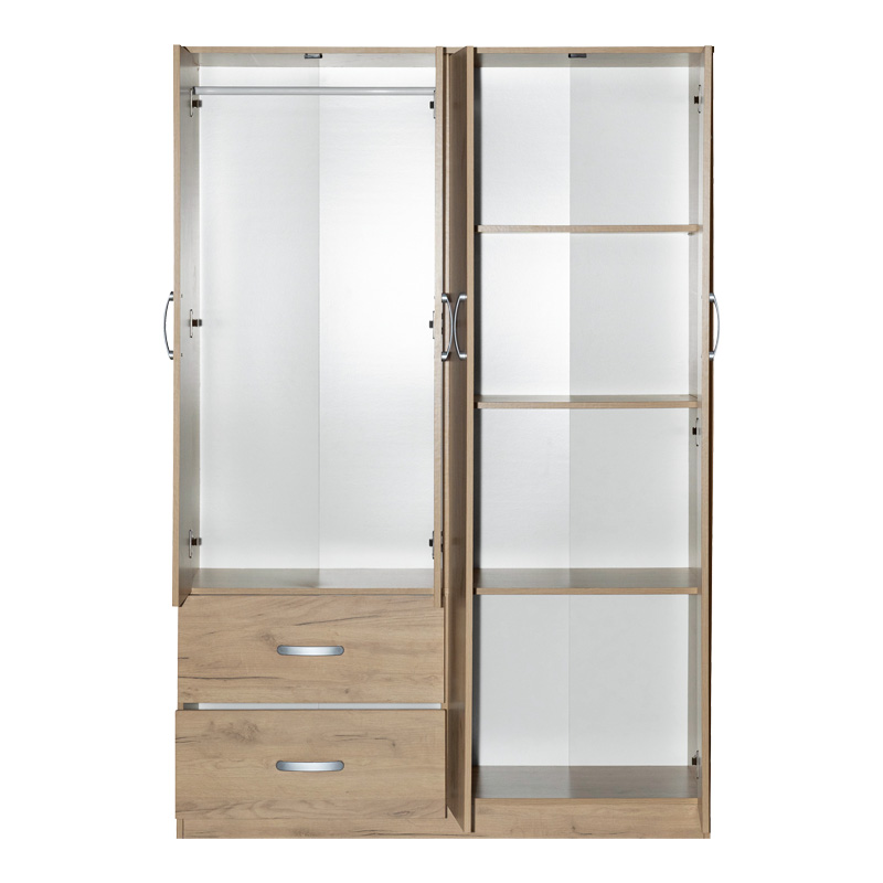 Ντουλάπα ρούχων τετράφυλλη Zelia pakoworld με 2 συρτάρια σε oak απόχρωση 120x42x180εκ