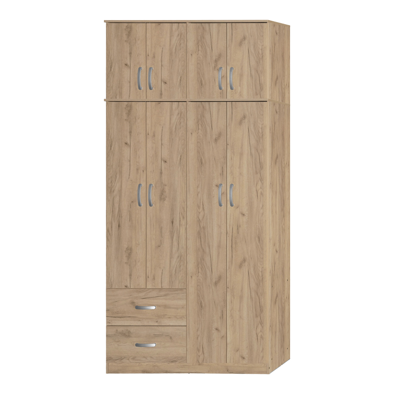 Ντουλάπα ρούχων τετράφυλλη με πατάρι Zelia pakoworld με 2 συρτάρια σε oak απόχρωση 120x42x240εκ