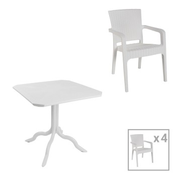 Τραπεζαρία Icon-Halcyon pakoworld σετ 5τεμ PP σε λευκή απόχρωση