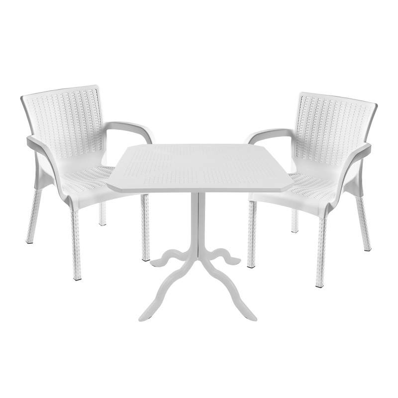 Τραπεζαρία Groovy-Festive pakoworld σετ 3τεμ PP λευκό 80x80x74,5εκ