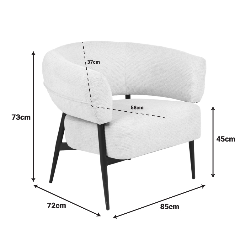 Πολυθρόνα Penfel pakoworld ύφασμα σε κρεμ απόχρωση με πόδι μαύρο μέταλλο 85x72x73εκ