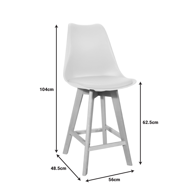 Σκαμπό μπαρ Gaston pakoworld λευκό pp-pu και ξύλινο πόδι σε φυσική απόχρωση 56x48.5x104εκ