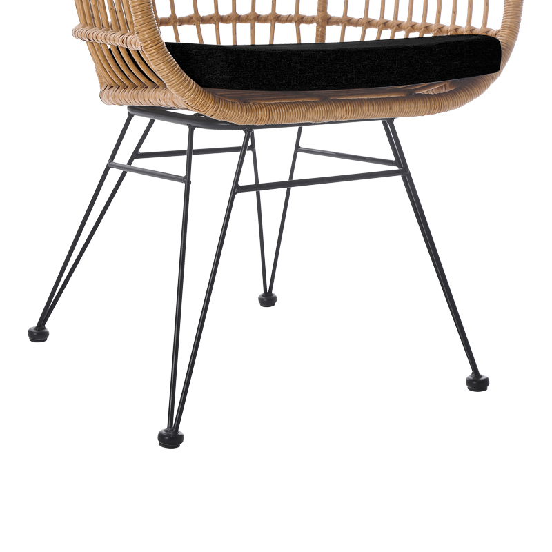 Πολυθρόνα Naoki pakoworld με μαξιλάρι pe rattan σε φυσική απόχρωση και μαύρα μεταλλικά πόδια 63x61x79εκ
