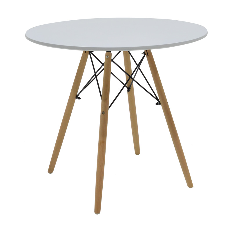 Τραπέζι Julita pakoworld MDF λευκό-πόδια σε φυσική απόχρωση Φ80x73εκ