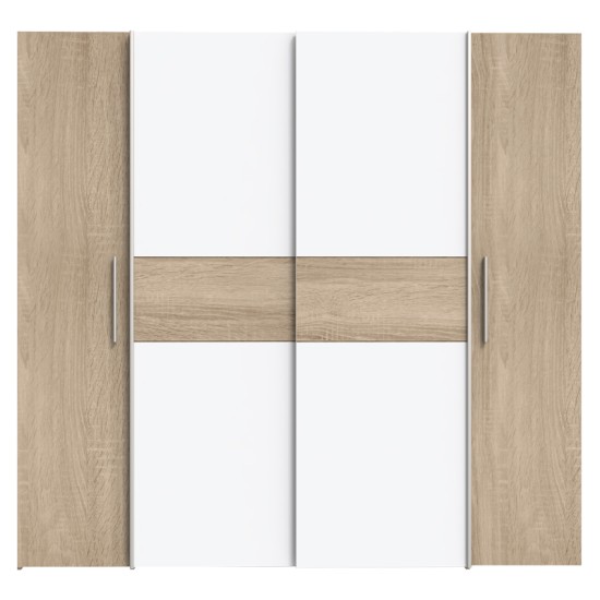Ντουλάπα ρούχων Closet pakoworld τετράφυλλη sonoma oak-λευκό μελαμίνης 200x61.5x190.5εκ Ντουλάπα ρούχων Closet pakoworld τετράφυλλη sonoma oak-λευκό μελαμίνης 200x61.5x190.5εκ
