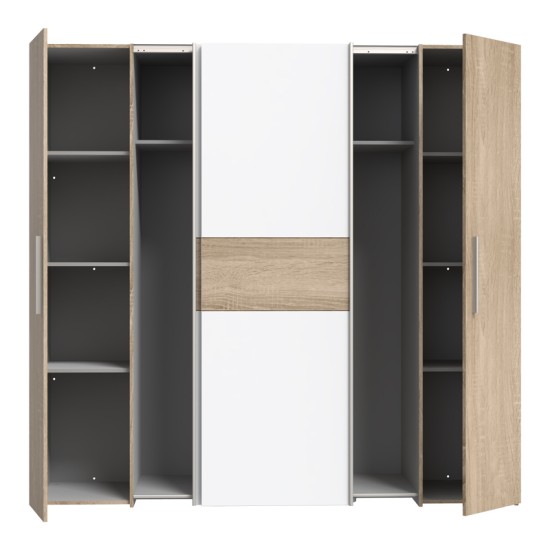 Ντουλάπα ρούχων Closet pakoworld τετράφυλλη sonoma oak-λευκό μελαμίνης 200x61.5x190.5εκ Ντουλάπα ρούχων Closet pakoworld τετράφυλλη sonoma oak-λευκό μελαμίνης 200x61.5x190.5εκ
