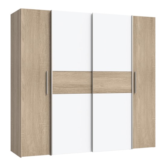 Ντουλάπα ρούχων Closet pakoworld τετράφυλλη sonoma oak-λευκό μελαμίνης 200x61.5x190.5εκ Ντουλάπα ρούχων Closet pakoworld τετράφυλλη sonoma oak-λευκό μελαμίνης 200x61.5x190.5εκ