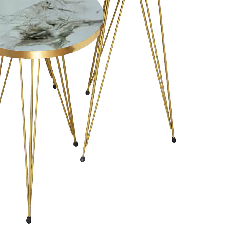 Βοηθητικά τραπέζια Wakmi pakoworld σετ 3τεμ λευκό μπεζ μαρμάρου μελαμίνης-χρυσό μέταλλο