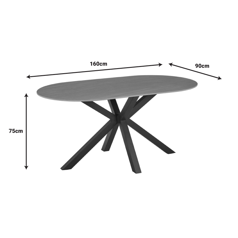 Τραπέζι Makrey pakoworld γκρι μαρμάρου κεραμικό-μαύρο μέταλλο 160x90x75εκ