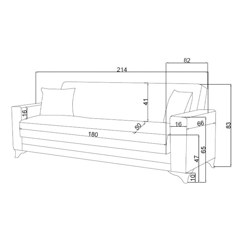 Καναπές-κρεβάτι με αποθηκευτικό χώρο τριθέσιος Vox pakoworld κρεμ ύφασμα 214x82x83εκ