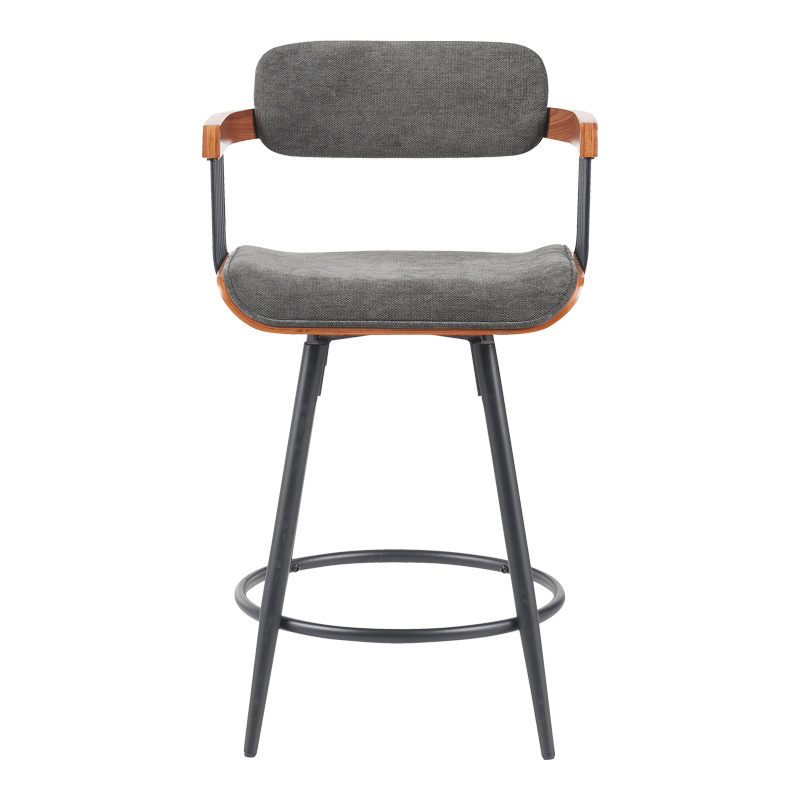 Σκαμπό μπαρ Cameo pakoworld περιστρεφόμενο μέταλλο μαύρο-καρυδί ξύλο-ανθρακί ύφασμα 53x50x93εκ