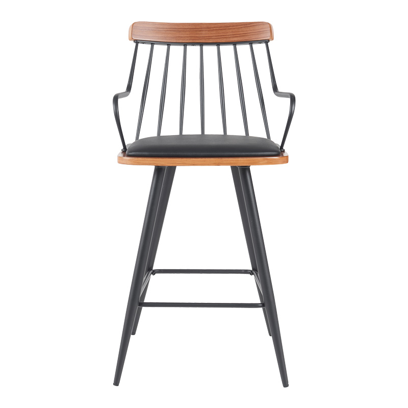 Σκαμπό μπαρ Posse pakoworld μέταλλο μαύρο-καρυδί ξύλο-μαύρο pu 48x54x92.5εκ